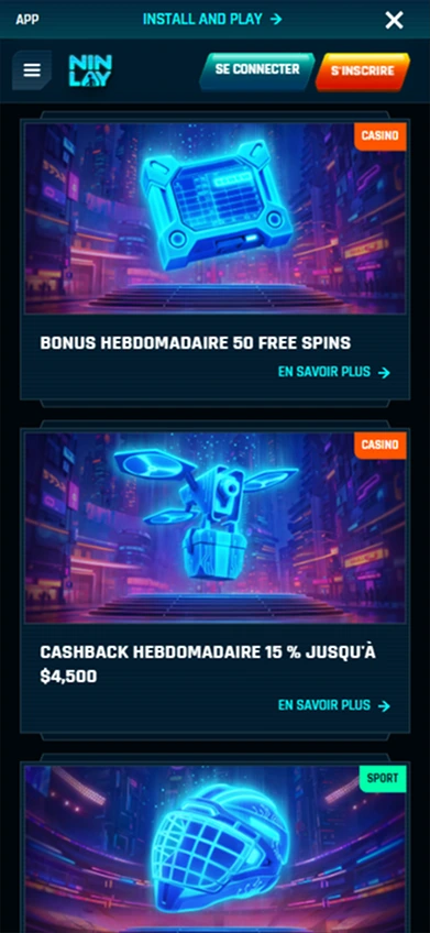 Εβδομαδιαίο μπόνους και cashback προσφορές Ninlay