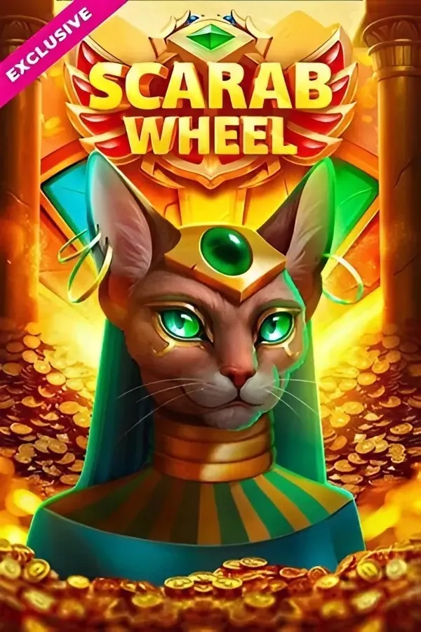 Scarab Wheel slot with Egyptian cat statue