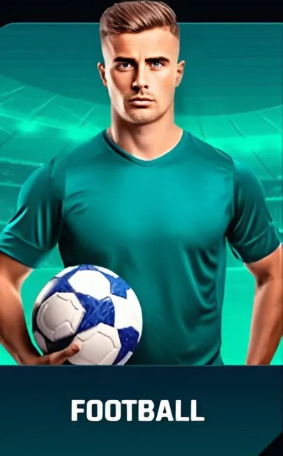 Joueur de football tenant un ballon bleu et blanc