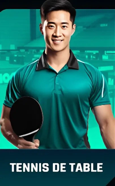 Homme au polo vert avec raquette de tennis de table